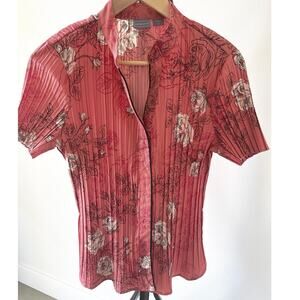 Coral Orange Pink Floral Pleated Black White Flowers Laura Scott Size Medium